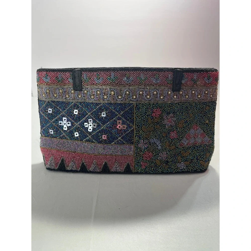 VTG Hand Beaded Patchwork Floral Sequin Evening Clutch Bag Women Multicolor Boho
